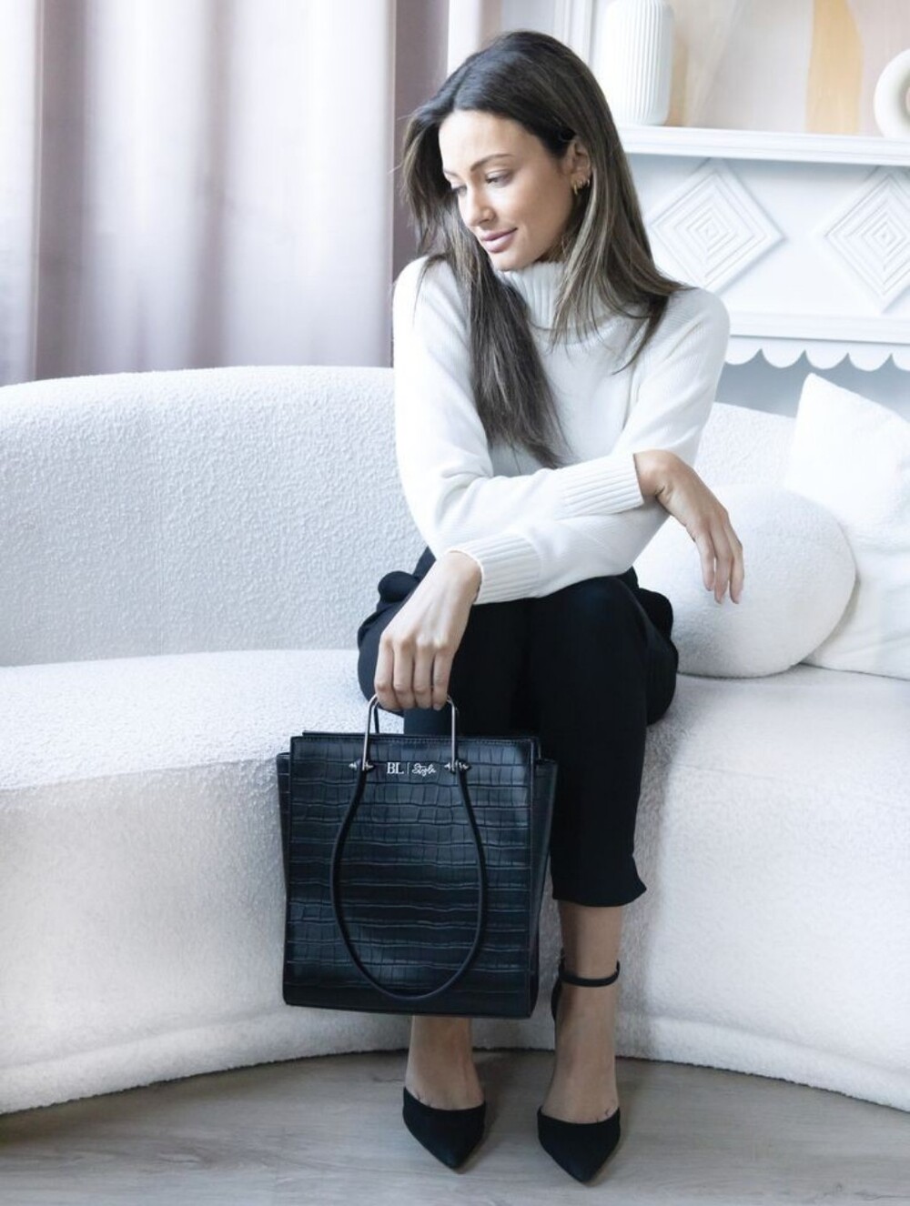 NWT Black Croc-Embossed Leather Tote Bag - Elegant Women's Handbag